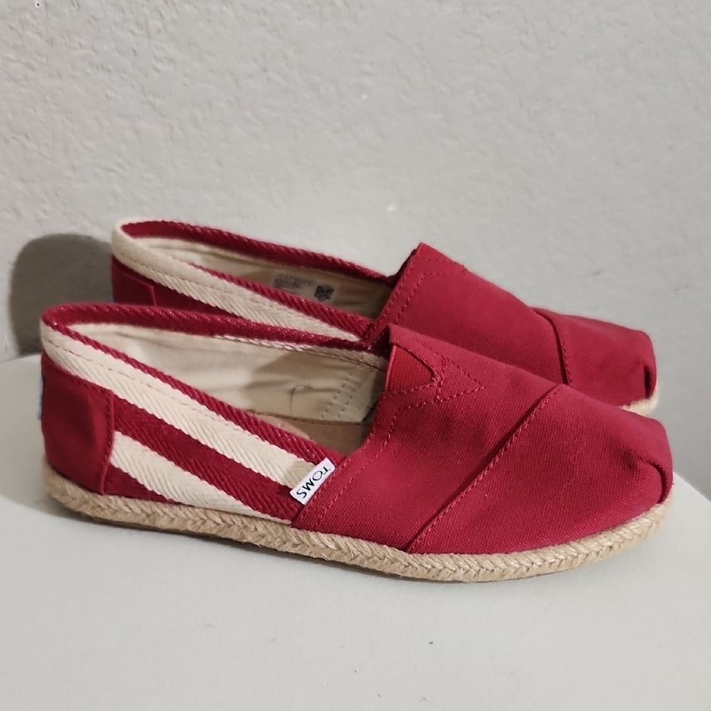 Toms Red Canvas Flats with Cream Accents